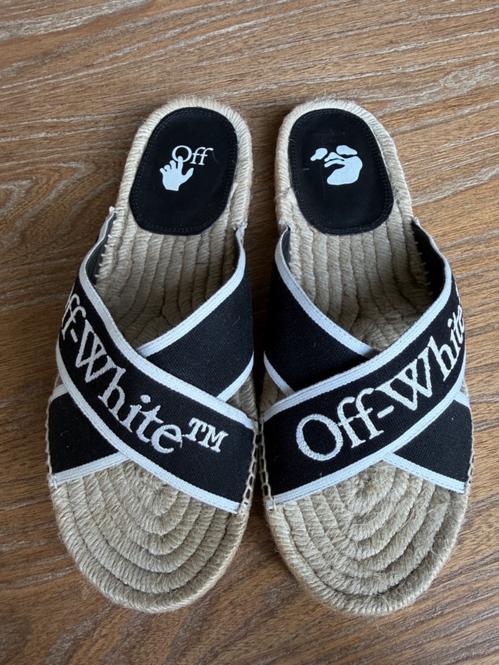 Off-White Canvas Criss Cross Espadrillas Sandals Black and White - Picture 2 of 6